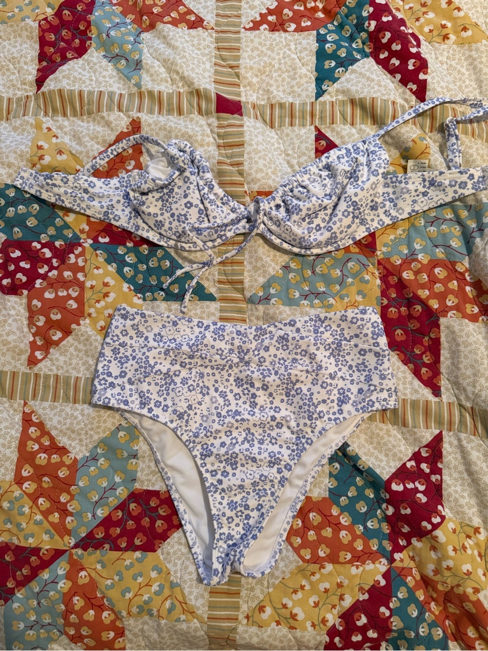 Hollister White & Blue Floral High-Waist Bikini Set